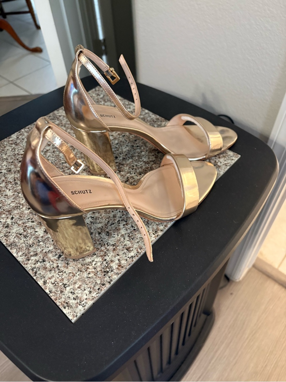 SCHUTZ Metallic Rose Gold Ankle-Strap Heels - Picture 2 of 4